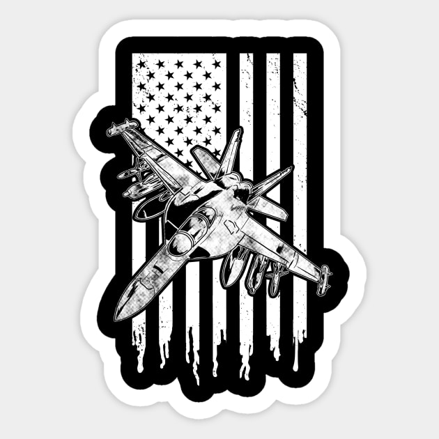 Jet Fighter American Flag US Military Sticker by RadStar